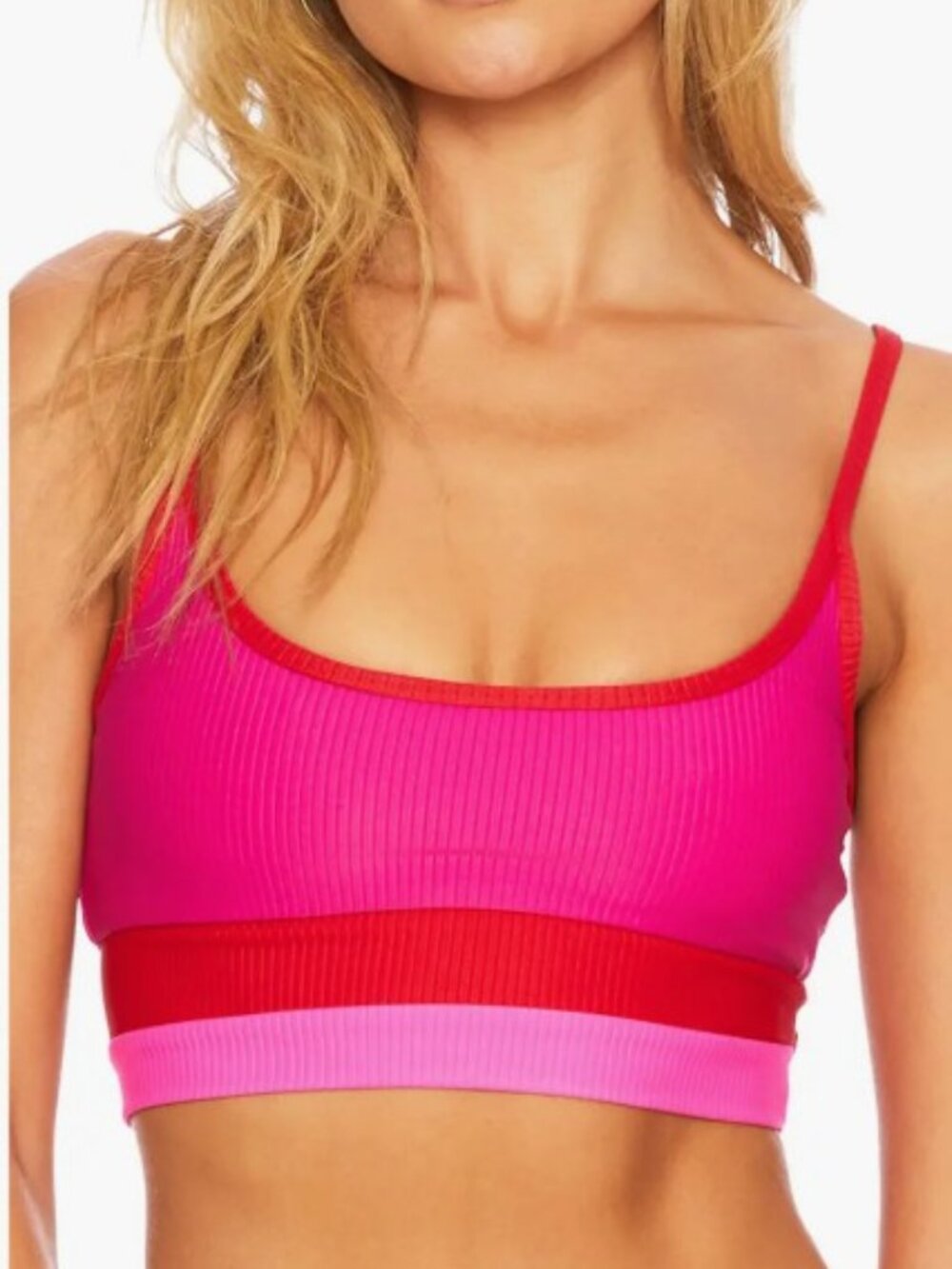 NWT - Beach Riot Eva Swim Suit Bikini Top Fuchsia Red Neon Pink - Sz Large